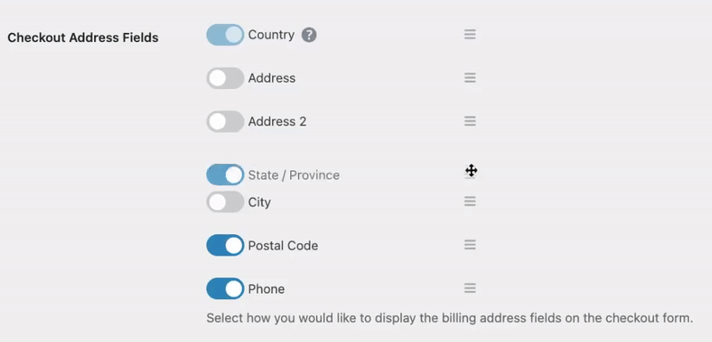 moving-address-frields-ezgifcom-video-to-gif-converter 2 – Easy Digital Downloads Reordering checkout address fields in Easy Digital Downloads plugin settings.