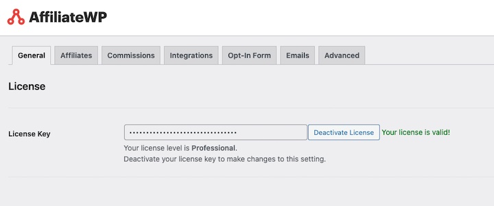 Screenshot – Easy Digital Downloads Activating the AffiliateWP plugin license key in WordPress.