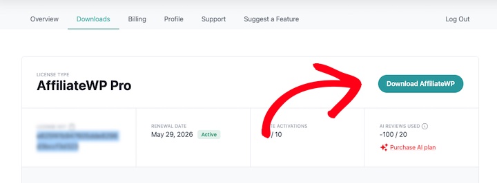 Screenshot – Easy Digital Downloads The option to Download AffiliateWP plugin from website.