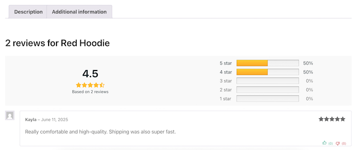 Screenshot – Easy Digital Downloads Customer review for WooCommerce product in WordPress.