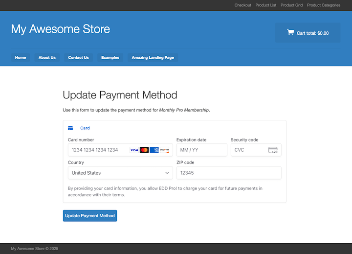 one-click-update-payment-method-stripe – Easy Digital Downloads The Recurring Payments Stripe subscription payment update form to reduce involuntary churn in Easy Digital Downloads.