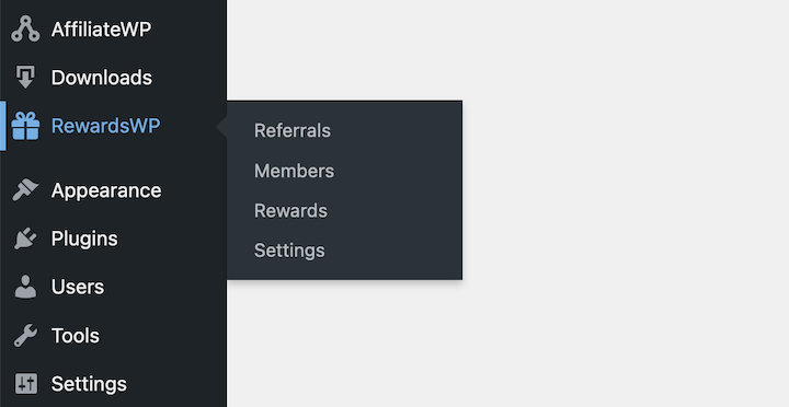 rewardswp-plugin-menu-wordpress – Easy Digital Downloads The RewardsWP refer a friend WordPress plugin menu item.