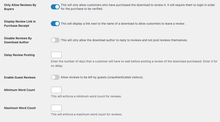 wordpress-reviews-settings-edd – Easy Digital Downloads Some of the EDD settings to add product reviews to WordPress.