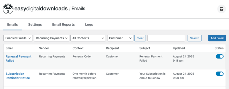 EDD email templates for subscription renewal reminders