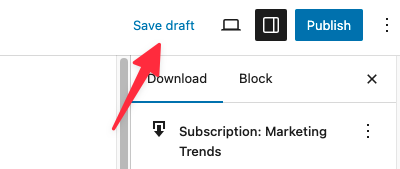Save draft and Publish buttons in WordPress product page.