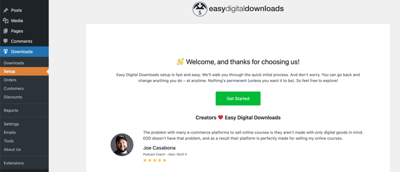 EDD Pro plugin setup wizard. 