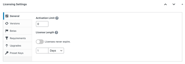 Configuring the software licensing settings in Easy Digital Downloads.