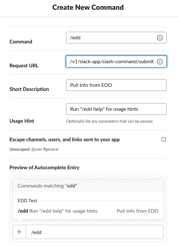 image – Easy Digital Downloads Setting up Slash Command in EDD Slack integration.
