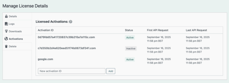 Manage details screen to license software in WordPress via EDD.