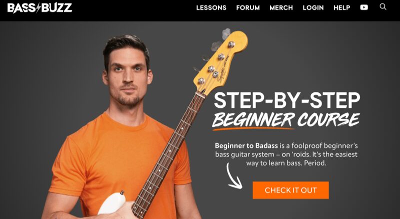 bass-buzz-lessons-website โ Easy Digital Downloads Example of taking digital product ideas for online courses to earn passive income.