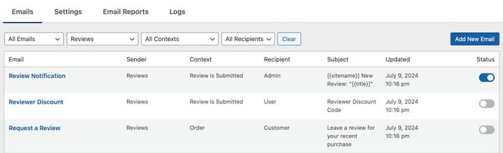 reviews-emails-edd – Easy Digital Downloads Email options after adding reviews to WordPress with EDD.