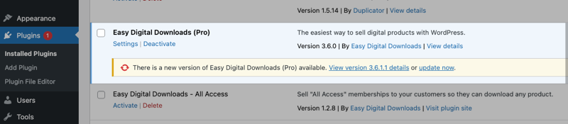 Update Easy Digital Downloads (Pro) plugin from WordPress plugins page.