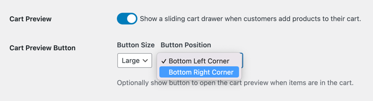 EDD Cart Preview Button setting options.