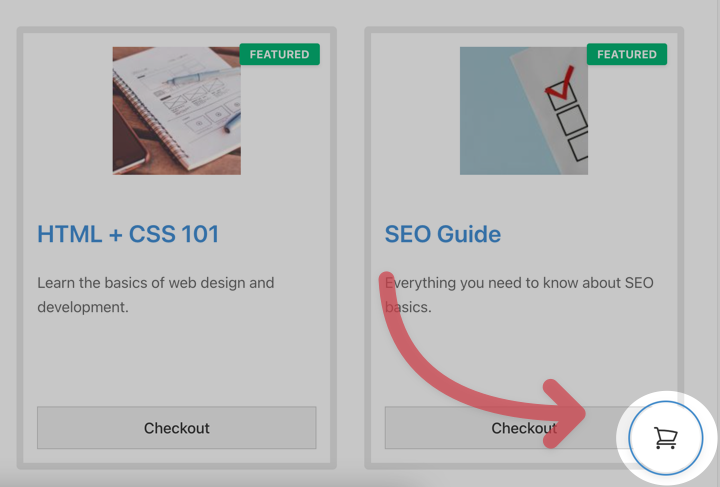 Cart Preview button in website corner.