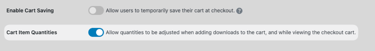 Cart Item Quantities toggle in EDD Cart settings.