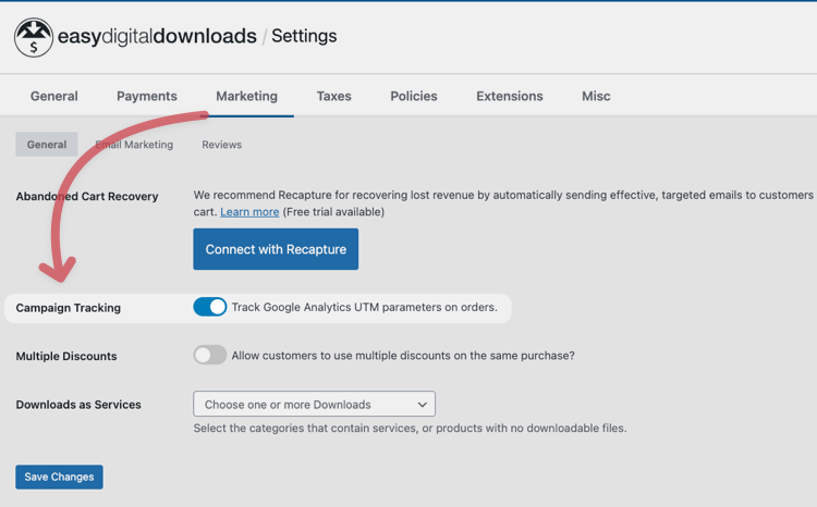 Enabling Campaign Tracking in Easy Digital Downloads.