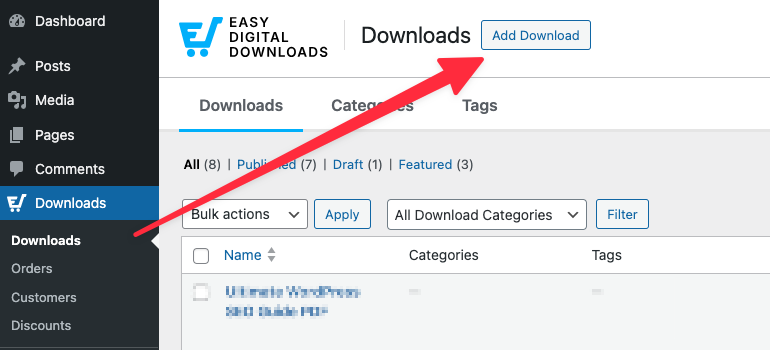 Add Download to create new product in Easy Digital Downloads. 
