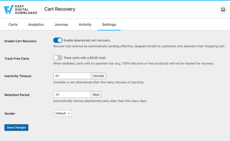 Enable Abandoned Cart Recovery in Easy DIgital Downloads.