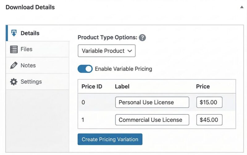 digital-graphic-variable-pricing-details – Easy Digital Downloads Variable pricing for selling raphics and digital art on WordPress.