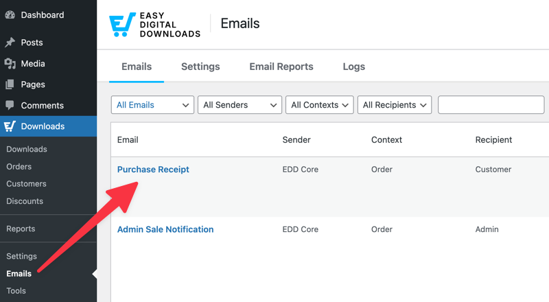 EDD Purchase Receipt email template.