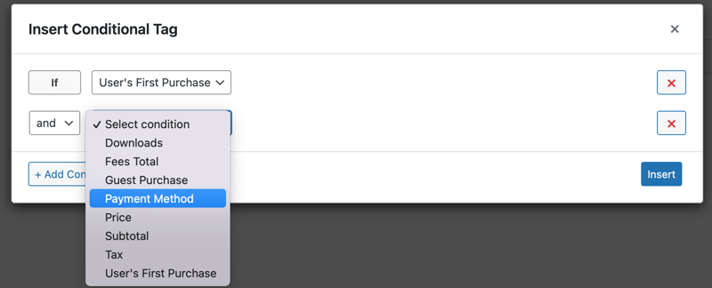 Inserting a conditional email tag in Easy Digital Downloads purchase email template