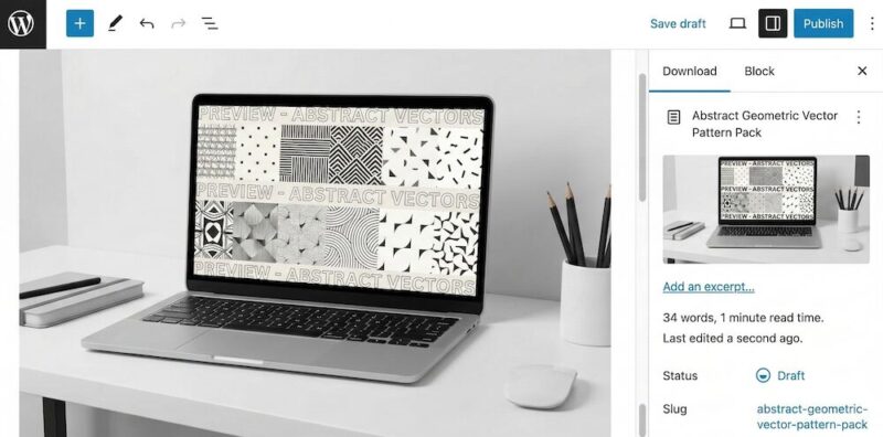 sell-graphic-wordpress-ft-image – Easy Digital Downloads Setting product image for digital art or graphic sold on WordPress.