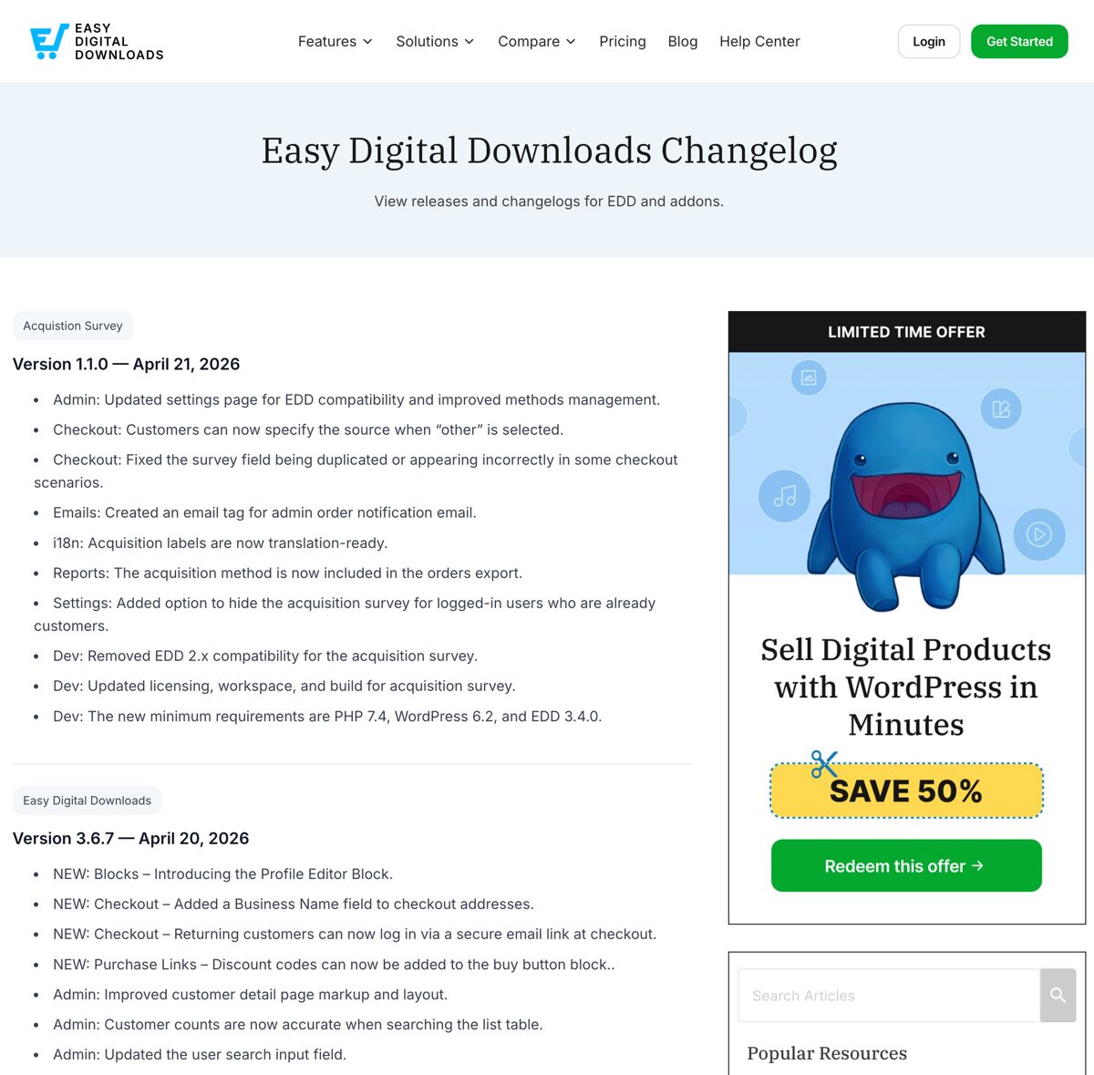 Easy Digital Downloads changelog