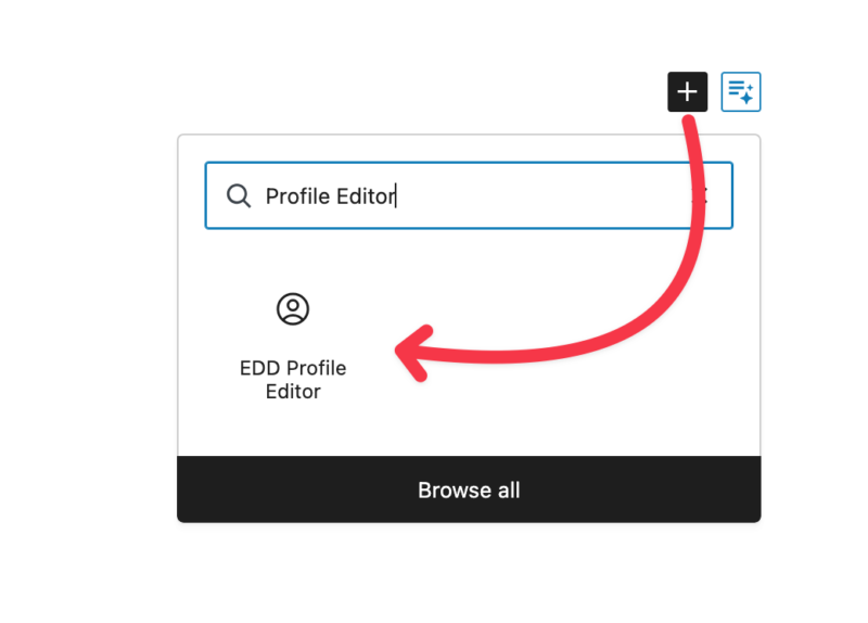 Easy Digital Downloads Profile Editor WordPress block.