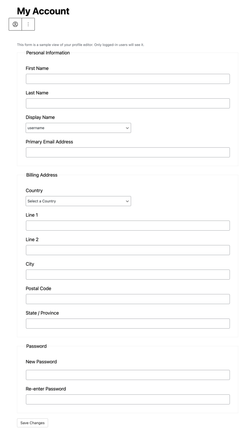 Easy Digital Downloads WordPress Profile Editor form.
