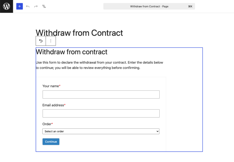 EDD Withdrawal from Contract form page