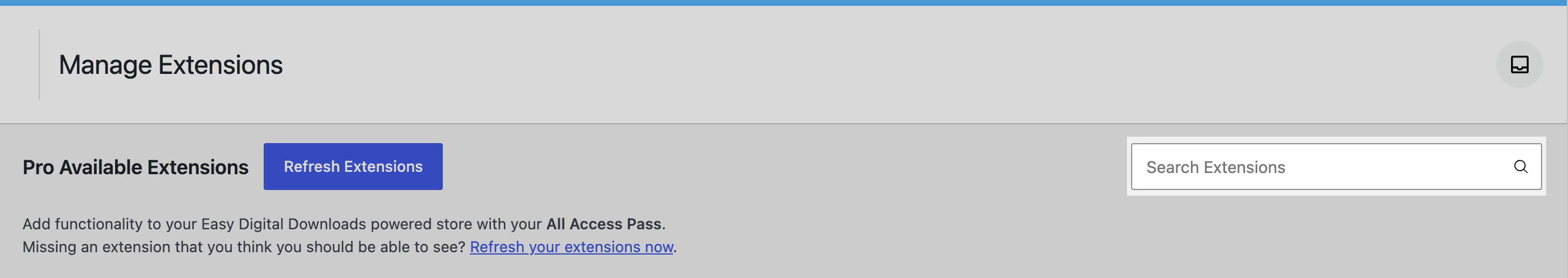 Screenshot of the Manage Extensions Search Extensions field.