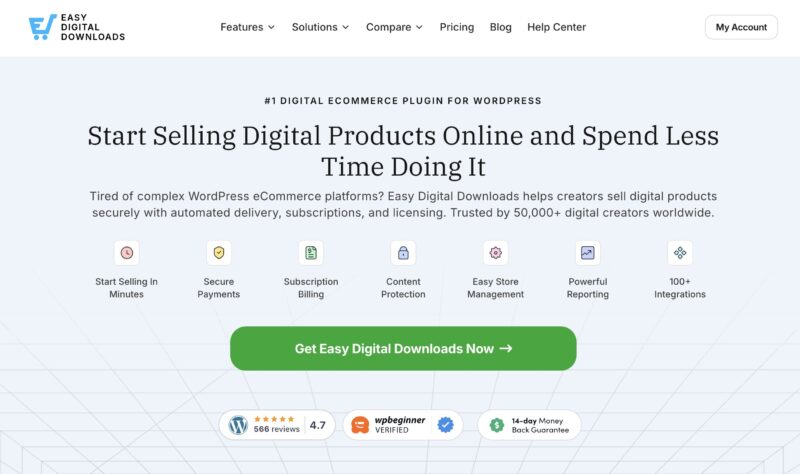 Página de inicio del sitio web de Easy Digital Downloads
