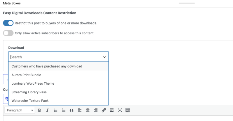 edd-content-restriction-download-dropdown – Easy Digital Downloads Content Restriction Download vervolgkeuzemenu
