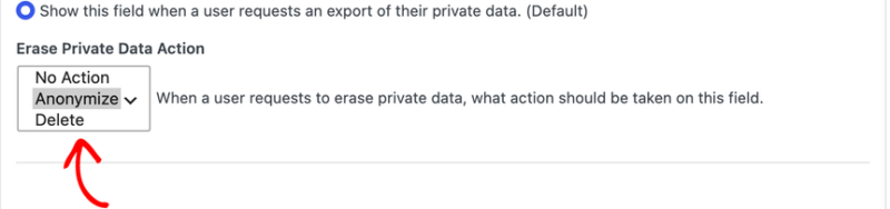 Impostazioni sulla privacy del campo del checkout EDD.