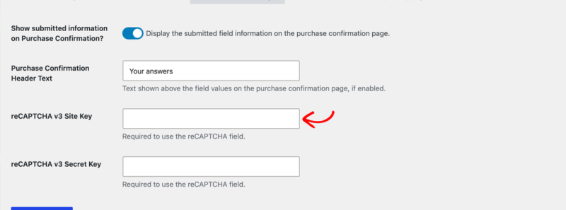 Pannello Impostazioni Checkout EDD per le chiavi reCAPTCHA v3.