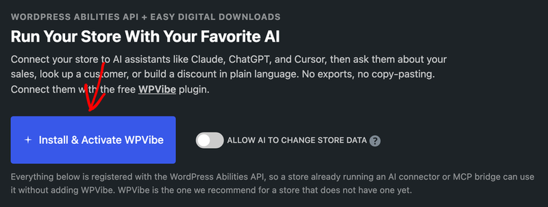 Install and Activate WPVibe button on Easy Digital Downloads AI tab settings.