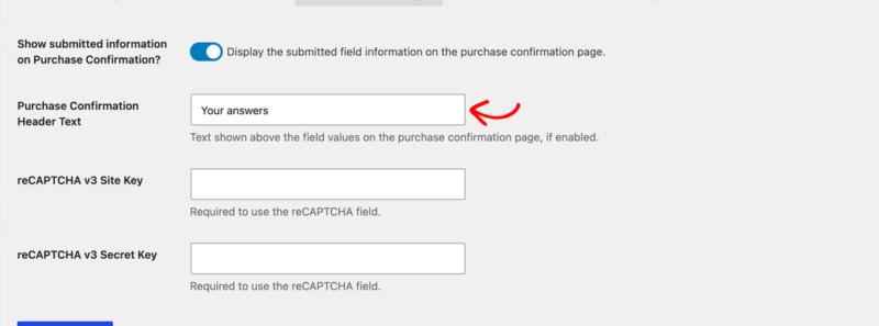 Campo di testo per l'intestazione di conferma dell'acquisto di Easy Digital Downloads.
