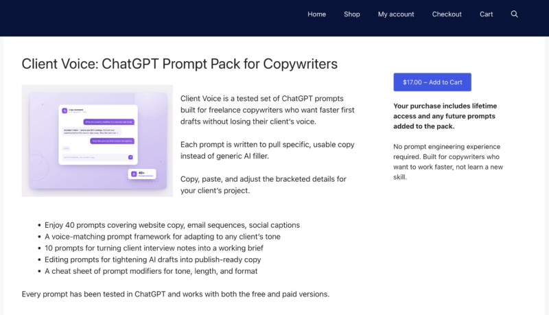 ai-prompt-pack-digital-products-to-sell 1 – Easy Digital Downloads Digital product page selling AI prompt pack online.