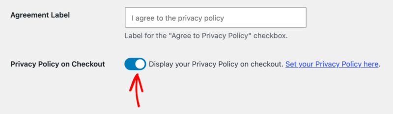 edd-privacy-policy-on-checkout – Easy Digital Downloads Der Schalter Datenschutzrichtlinie an der Kasse ist aktiviert, daneben der Link Setzen Sie hier Ihre Datenschutzrichtlinie.