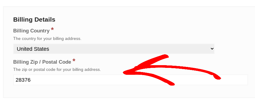Detalles de facturación en la página de pago de EDD que se autocompletan con el código postal.