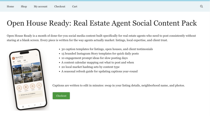 social-media-content-pack-digital-products 1 – Easy Digital Downloads A social media content digital product pack targeted toward a niche real estate audience.