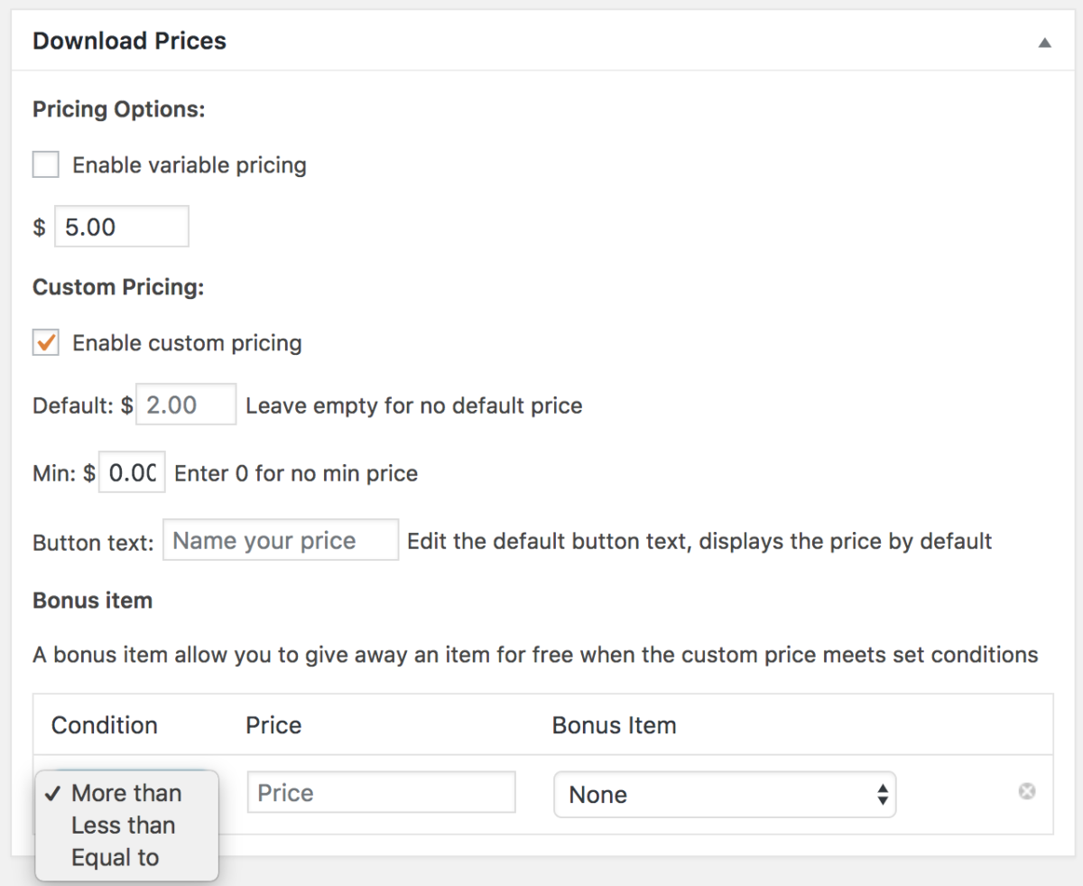 Custom Prices – Easy Digital Downloads