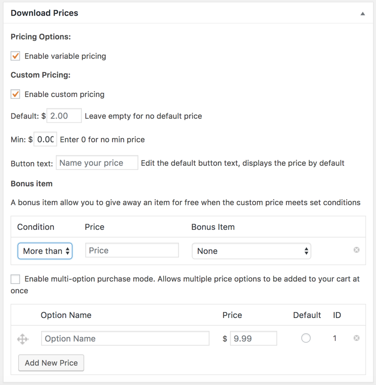 Custom Prices – Easy Digital Downloads