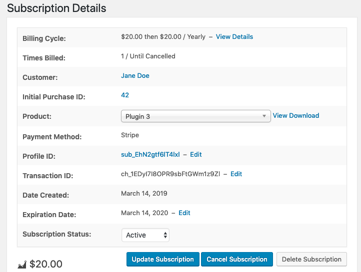 admin billed yearly stripe pro